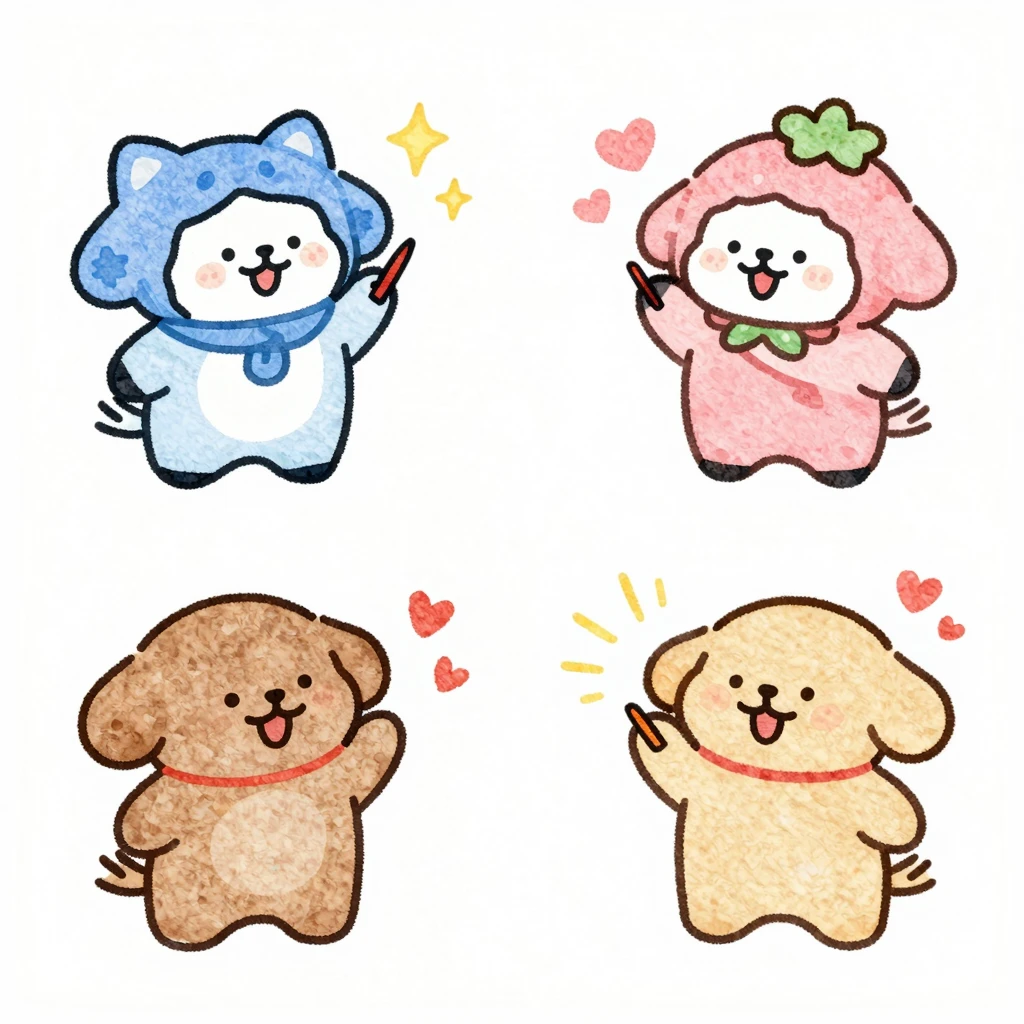 Vibrant watercolor illustration of cute chibi characters dra...
