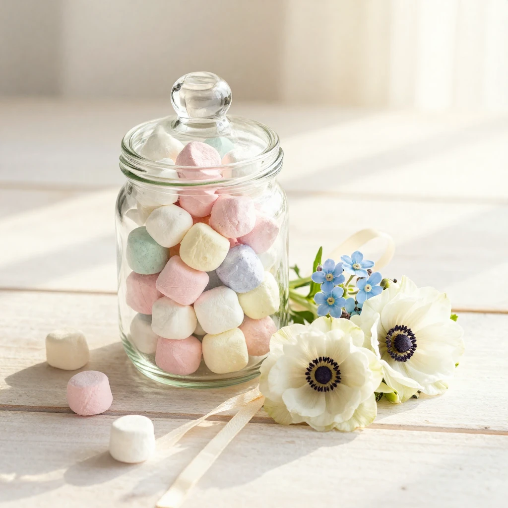 A delicate watercolor painting featuring a clear glass jar f...