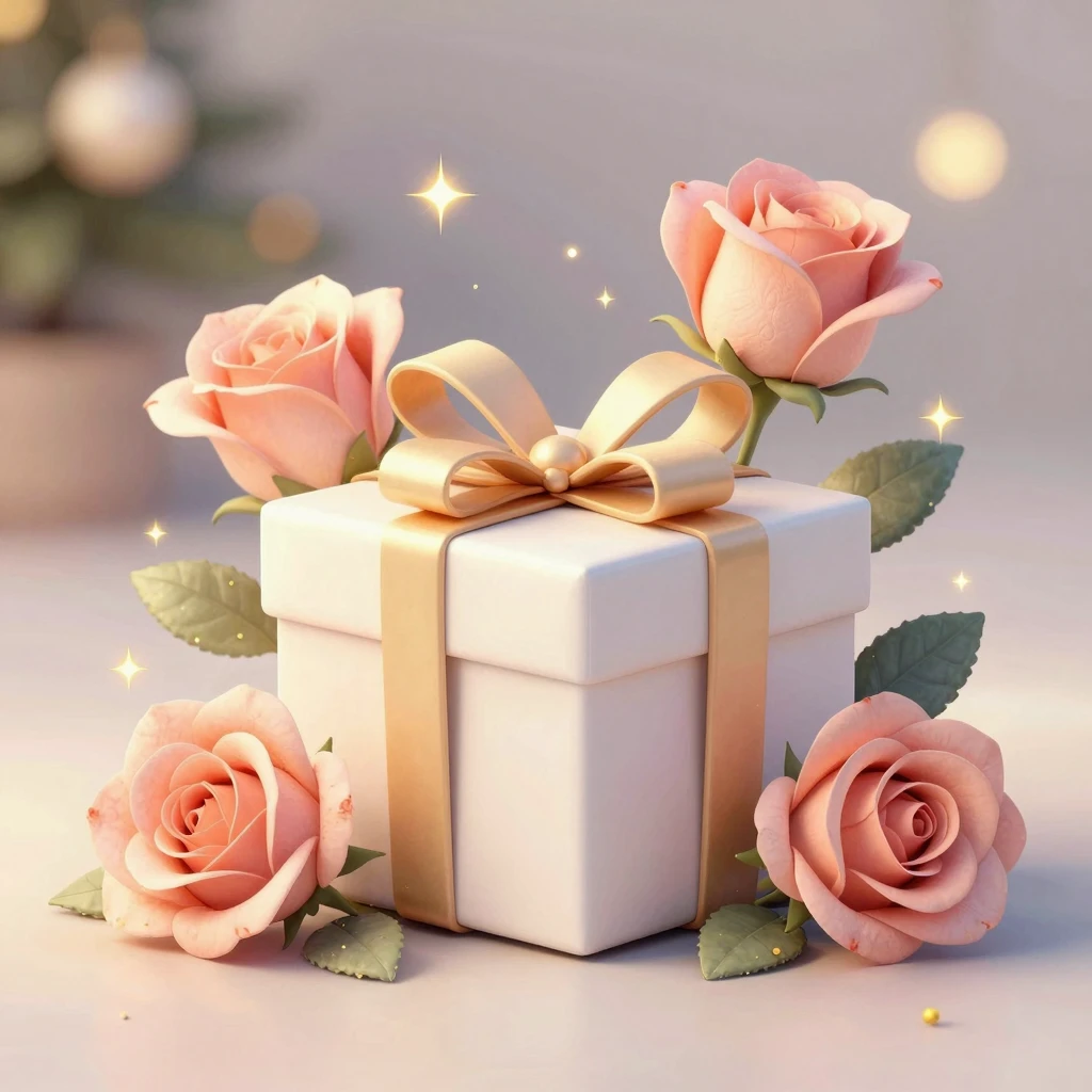 Watercolor style. A cozy gift box surrounded by three soft b...