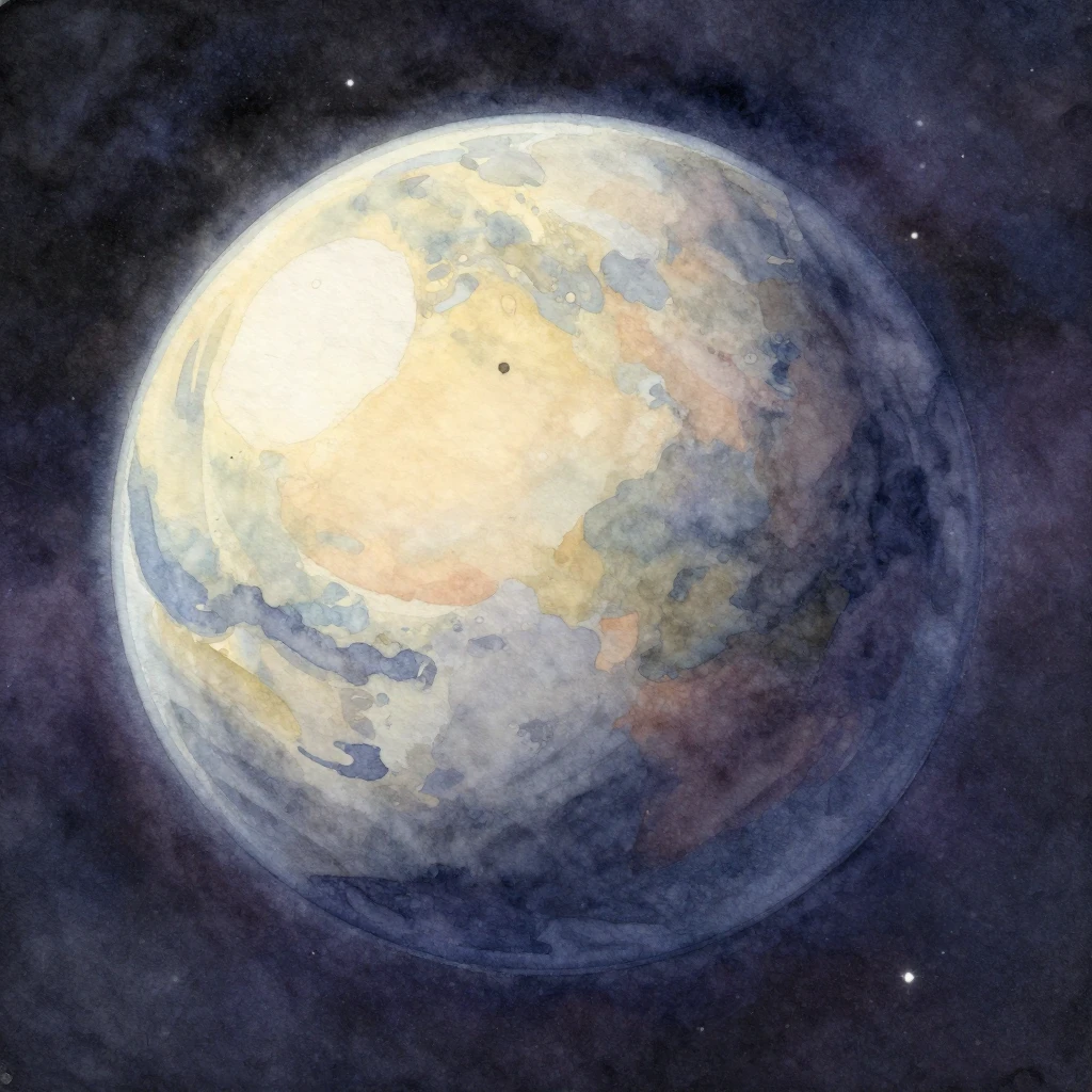 A watercolor style abstract planet with a clear division bet...