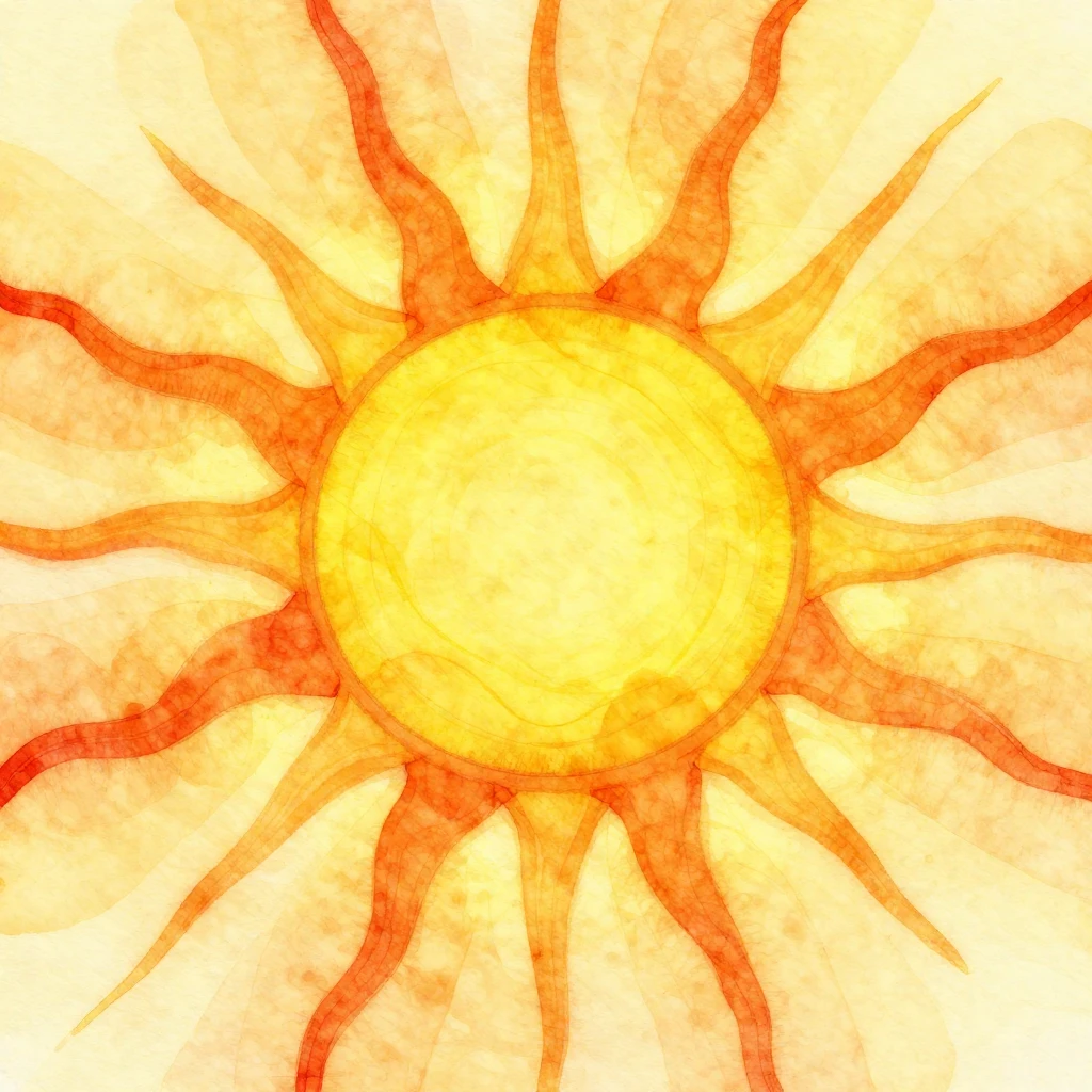 A vibrant, abstract sun radiating warm light and energy, wit...