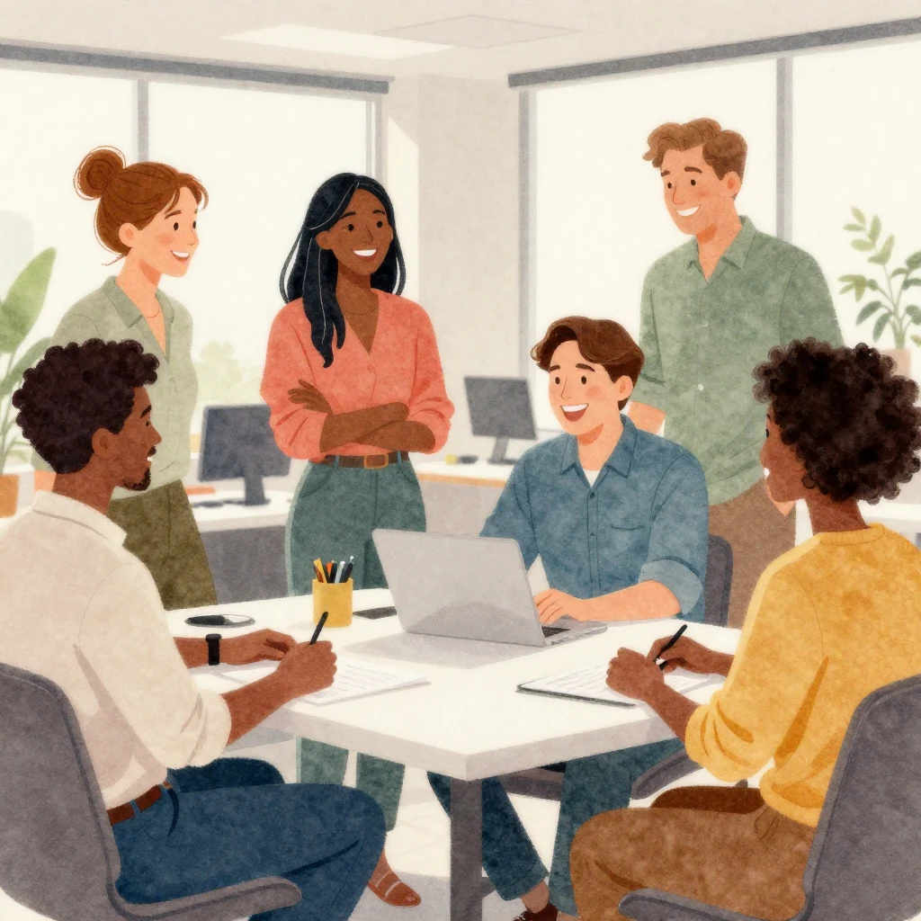 A vibrant watercolor illustration showing a diverse group of...