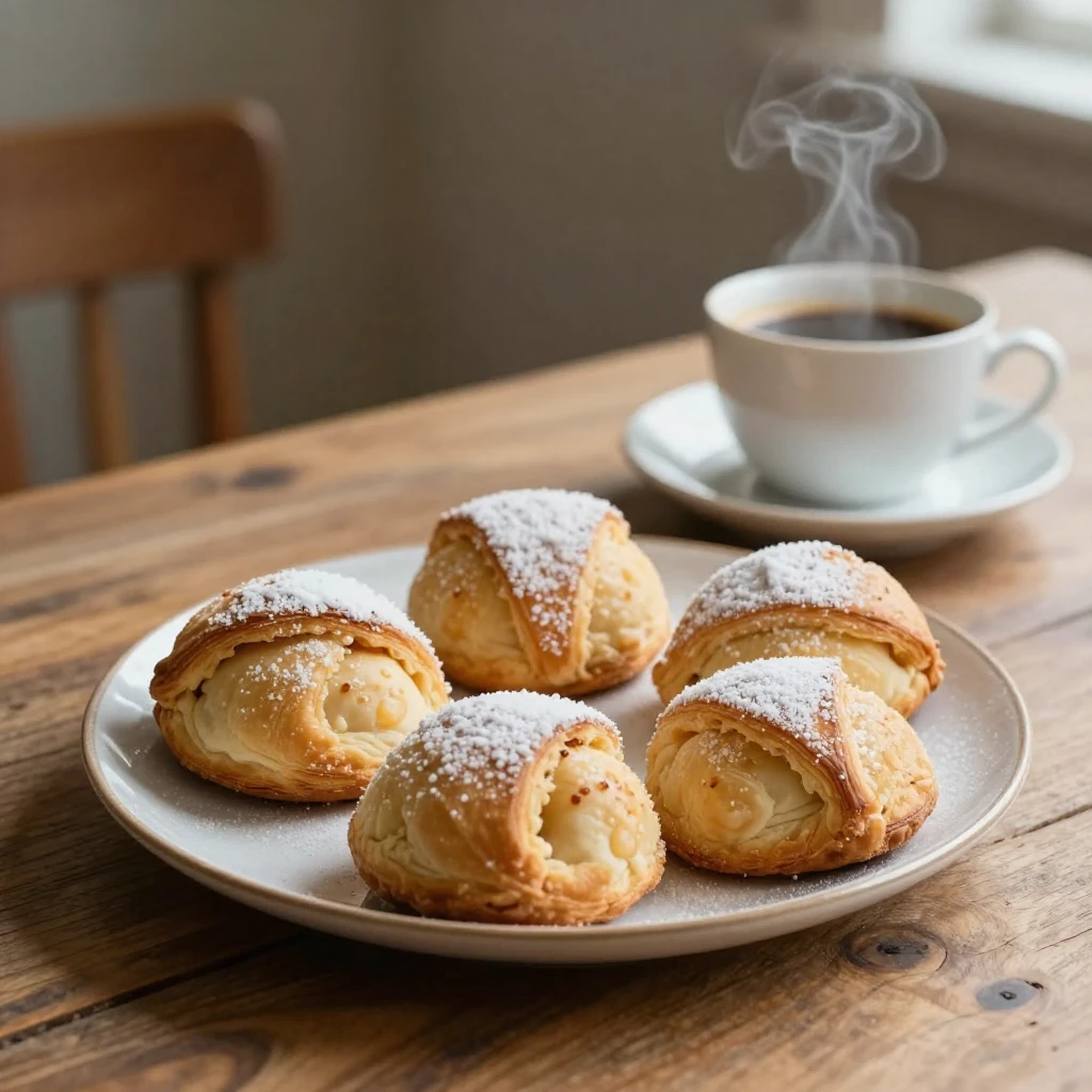 A beautifully arranged plate of semla pastries, with a steam...