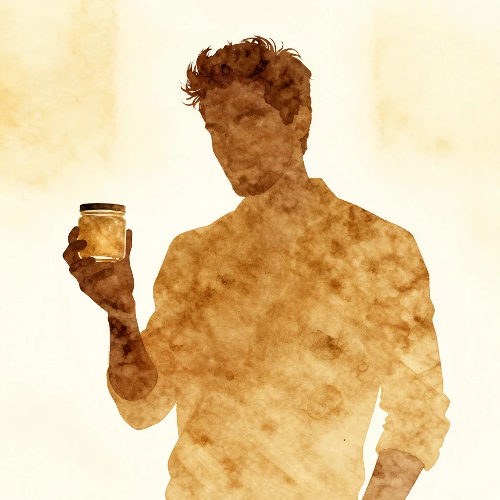Watercolor style. A silhouette of a charismatic man in a tel...