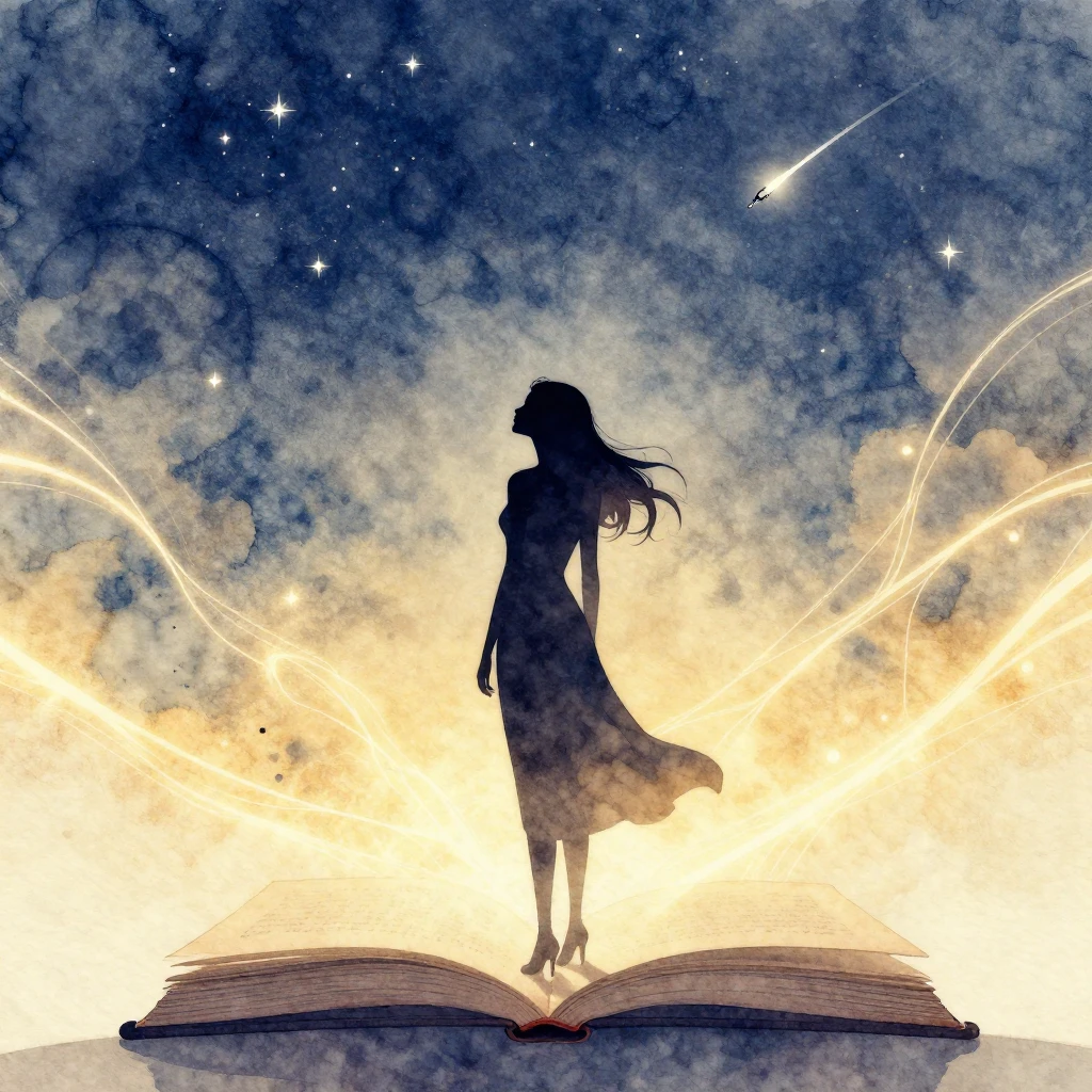 Watercolor style. Silhouette of an elegant woman looking at ...