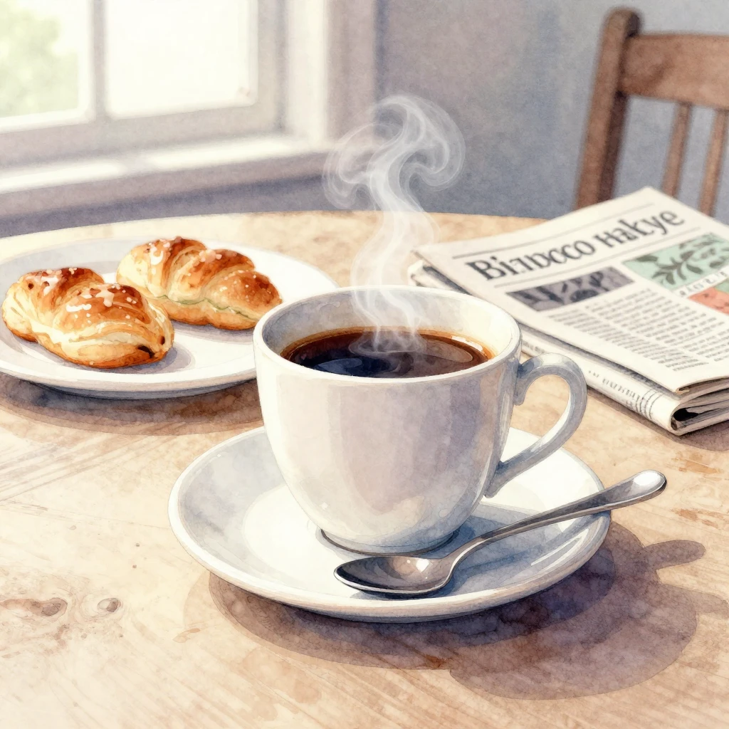 A vibrant watercolor painting illustrating a cozy morning ri...