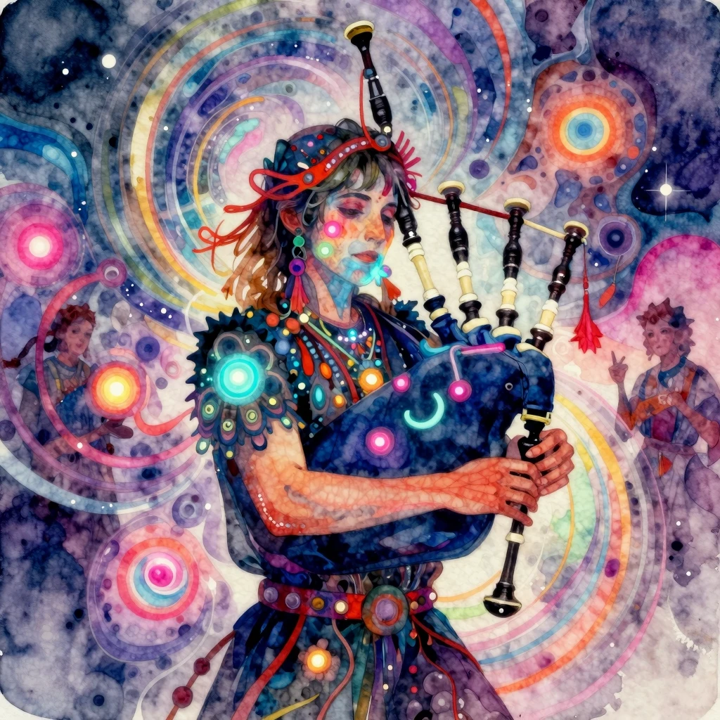 Vibrant watercolor style. Hypnotic electronic dance party wi...