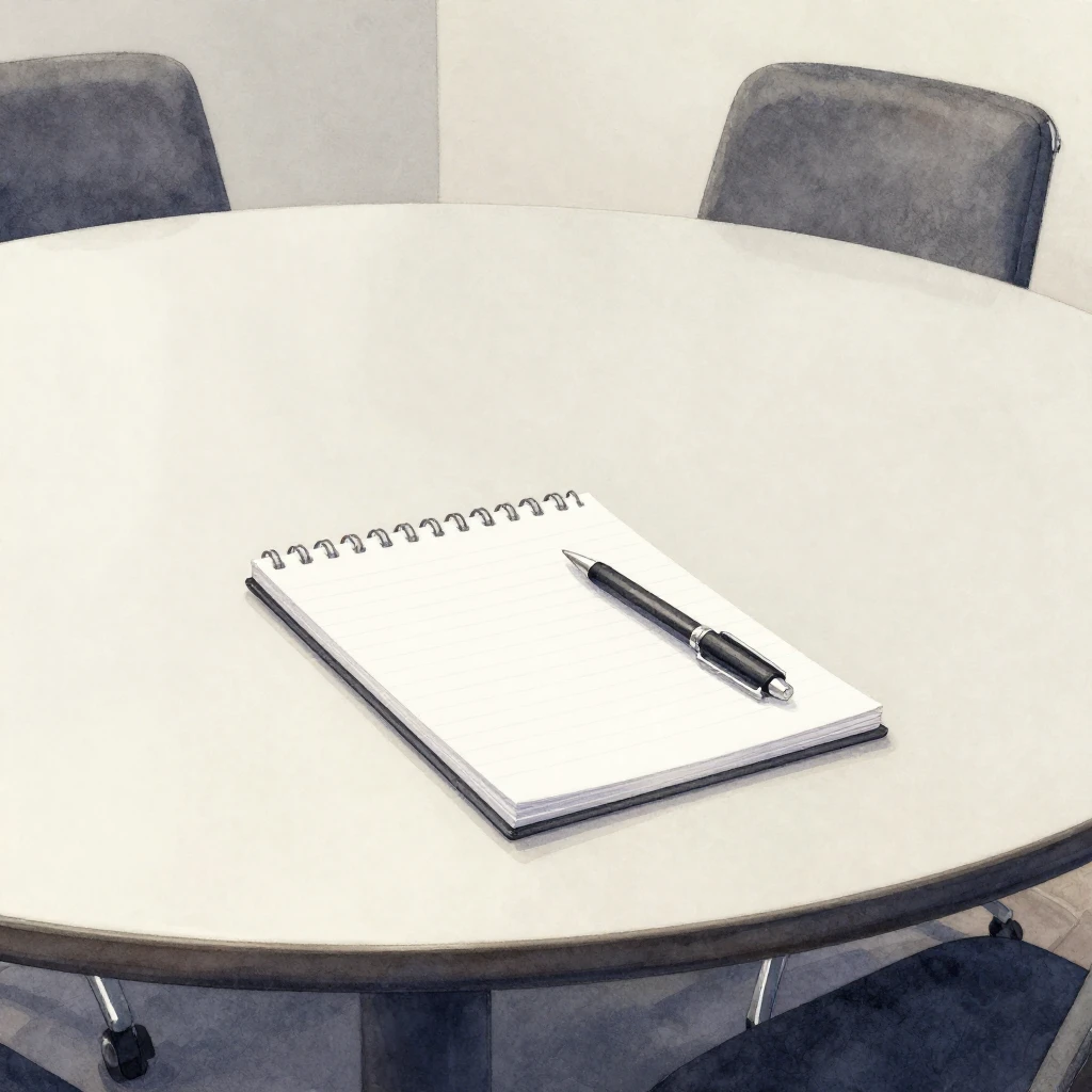 Watercolor style. A minimalist office setting with a round c...