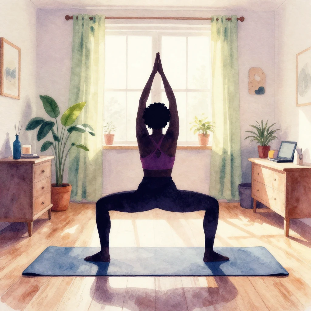 Vibrant watercolor style. A person in silhouette performing ...