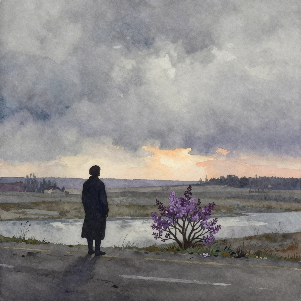 A melancholic, atmospheric illustration in vibrant watercolo...