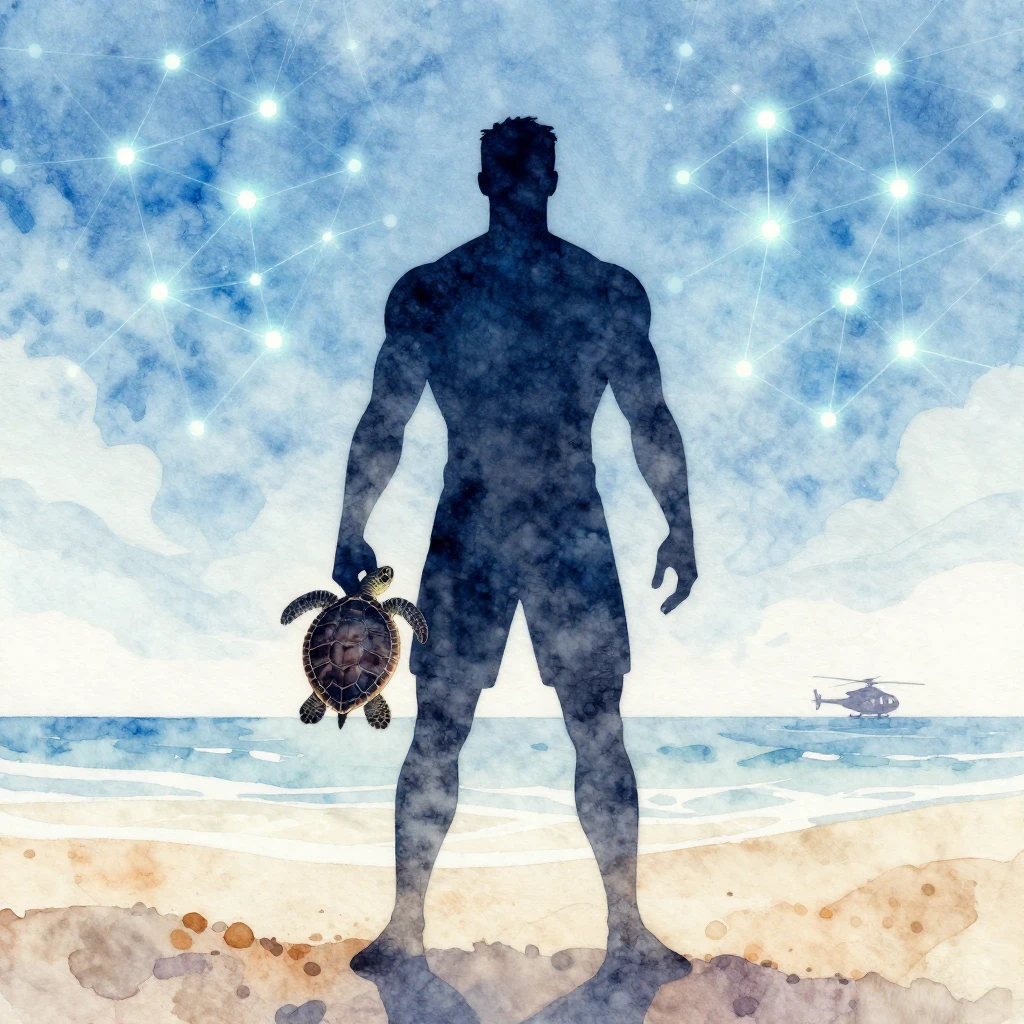 Watercolor style. A silhouette of a strong man standing on a...