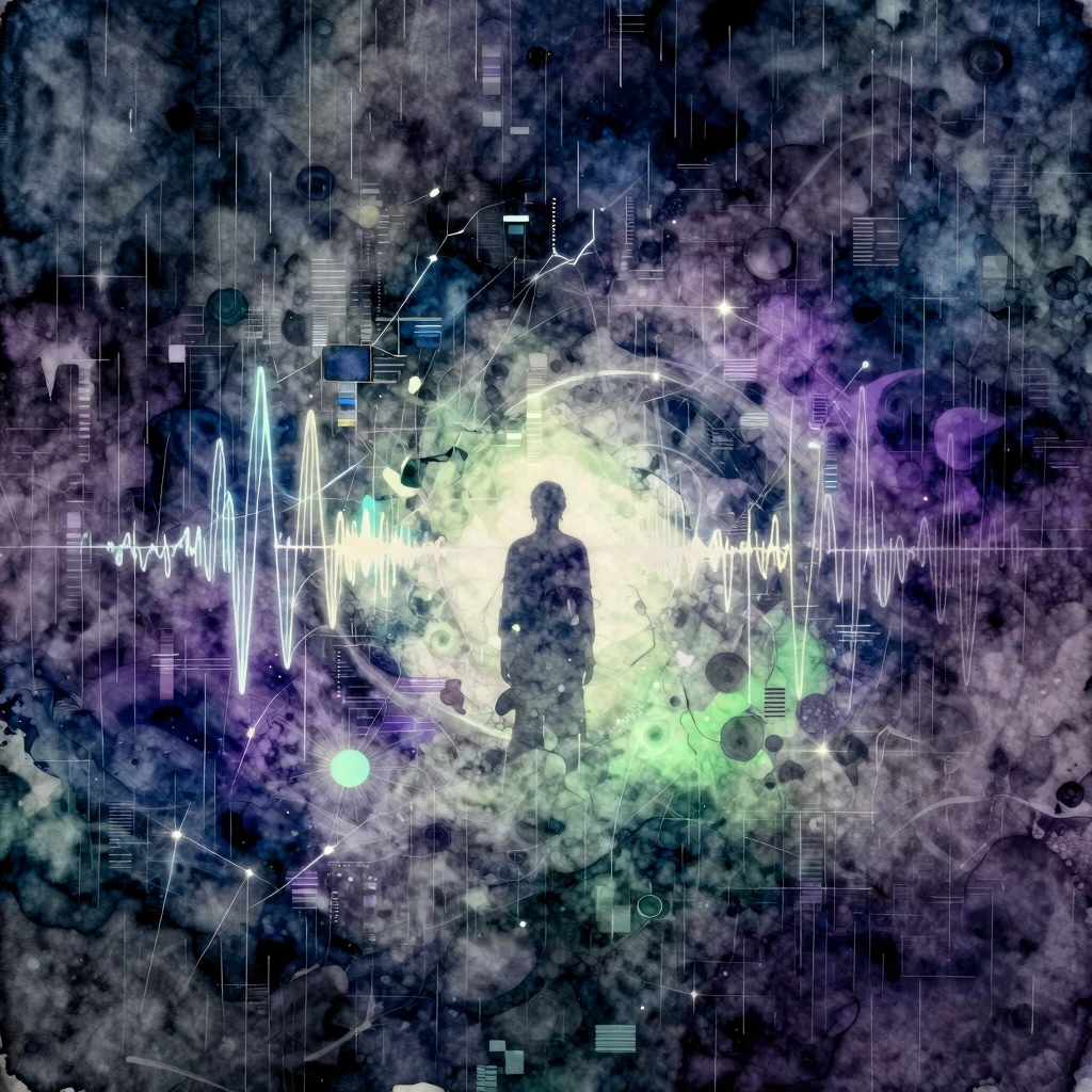Vibrant watercolor style. Abstract electronic music album ar...