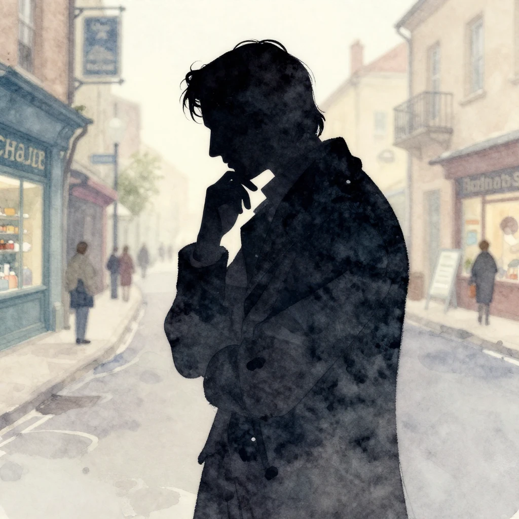 A noble silhouette of a poet, in a melancholic and thoughtfu...