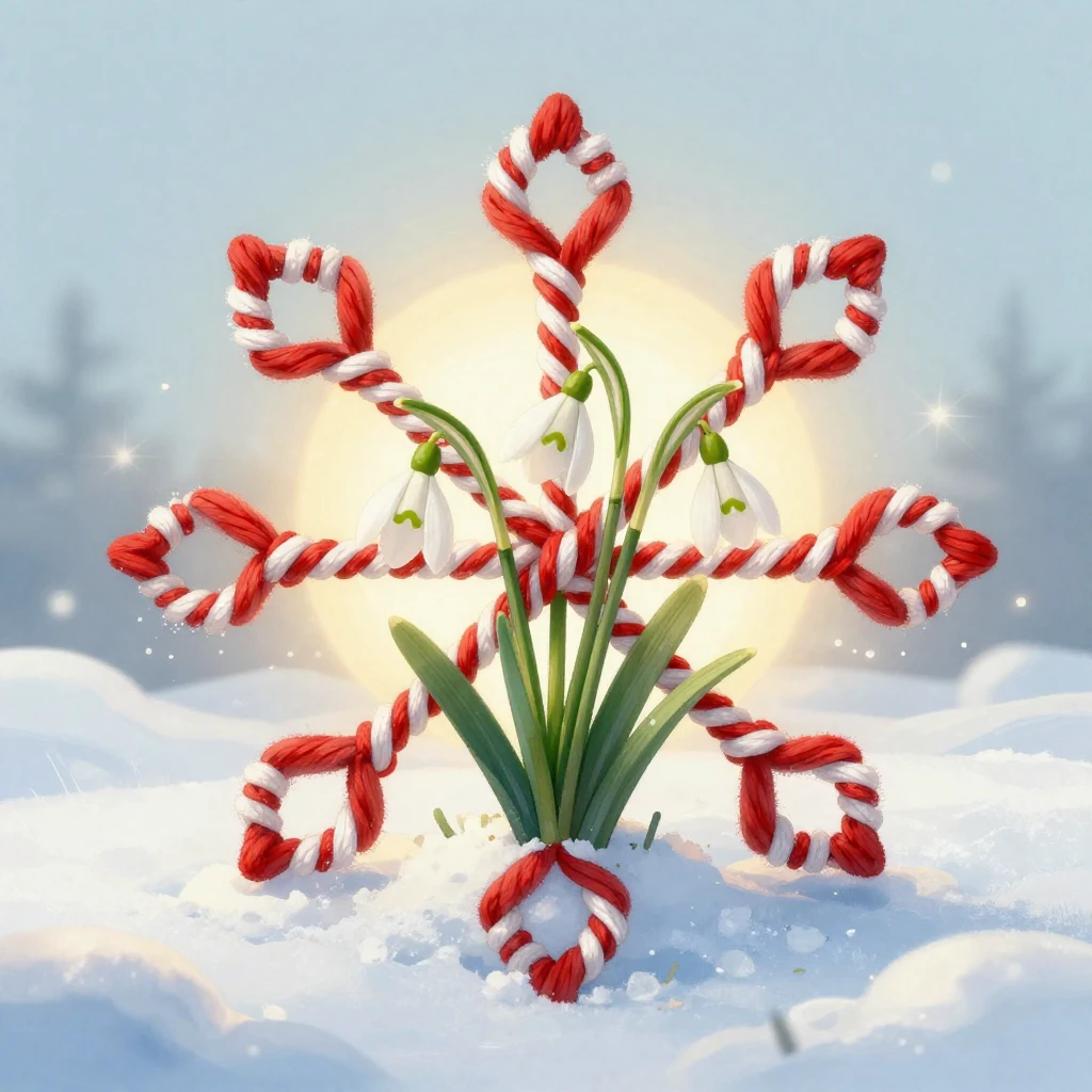 A whimsical illustration depicting the spirit of Martisor. R...