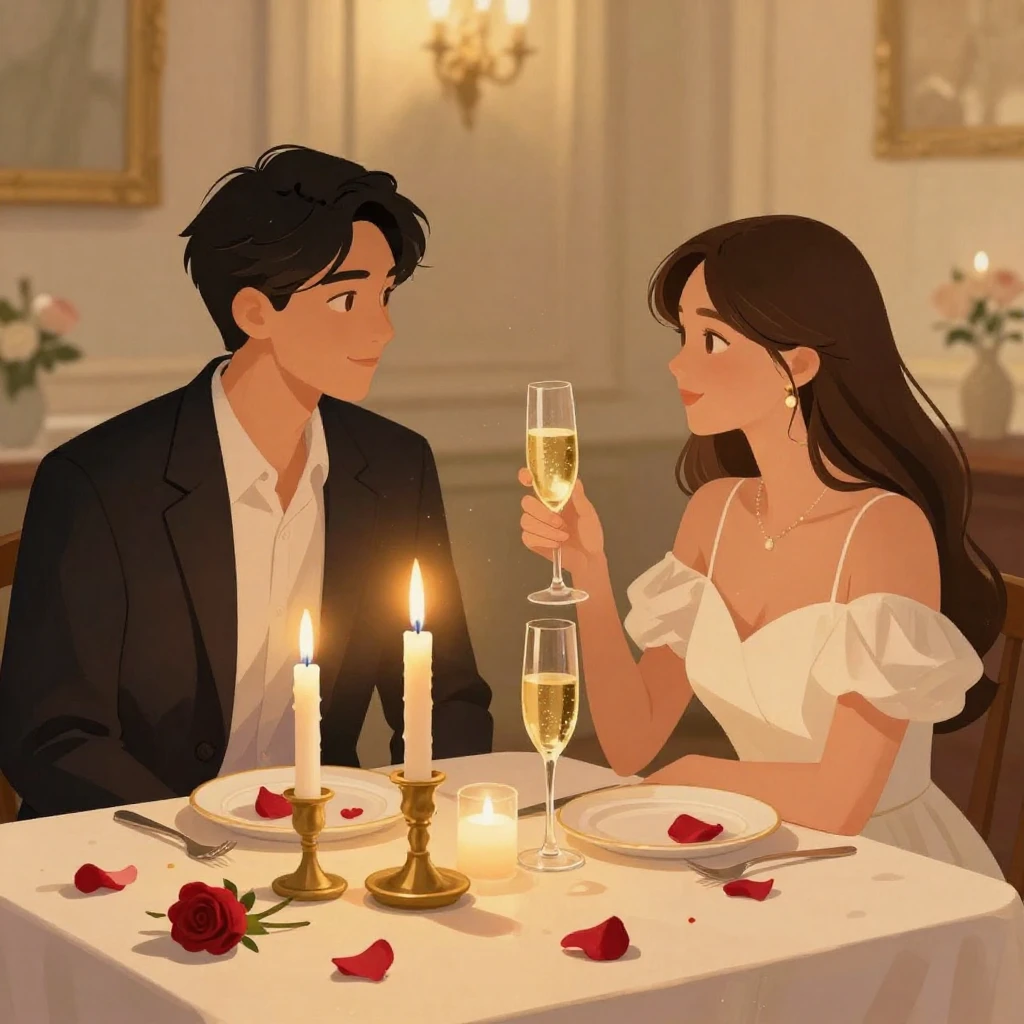 An artistic illustration depicting an intimate celebration f...