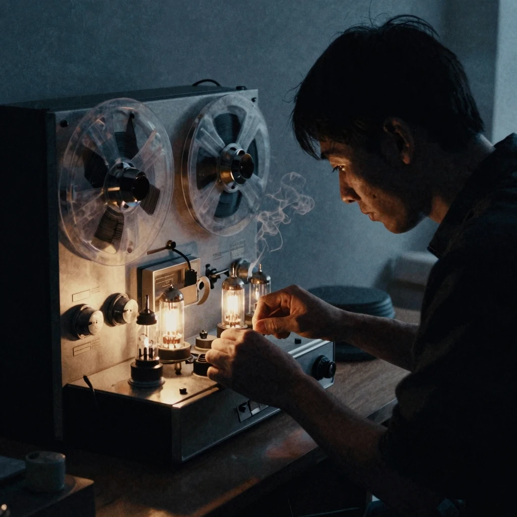 A dark silhouette of a repairman's hands meticulously workin...