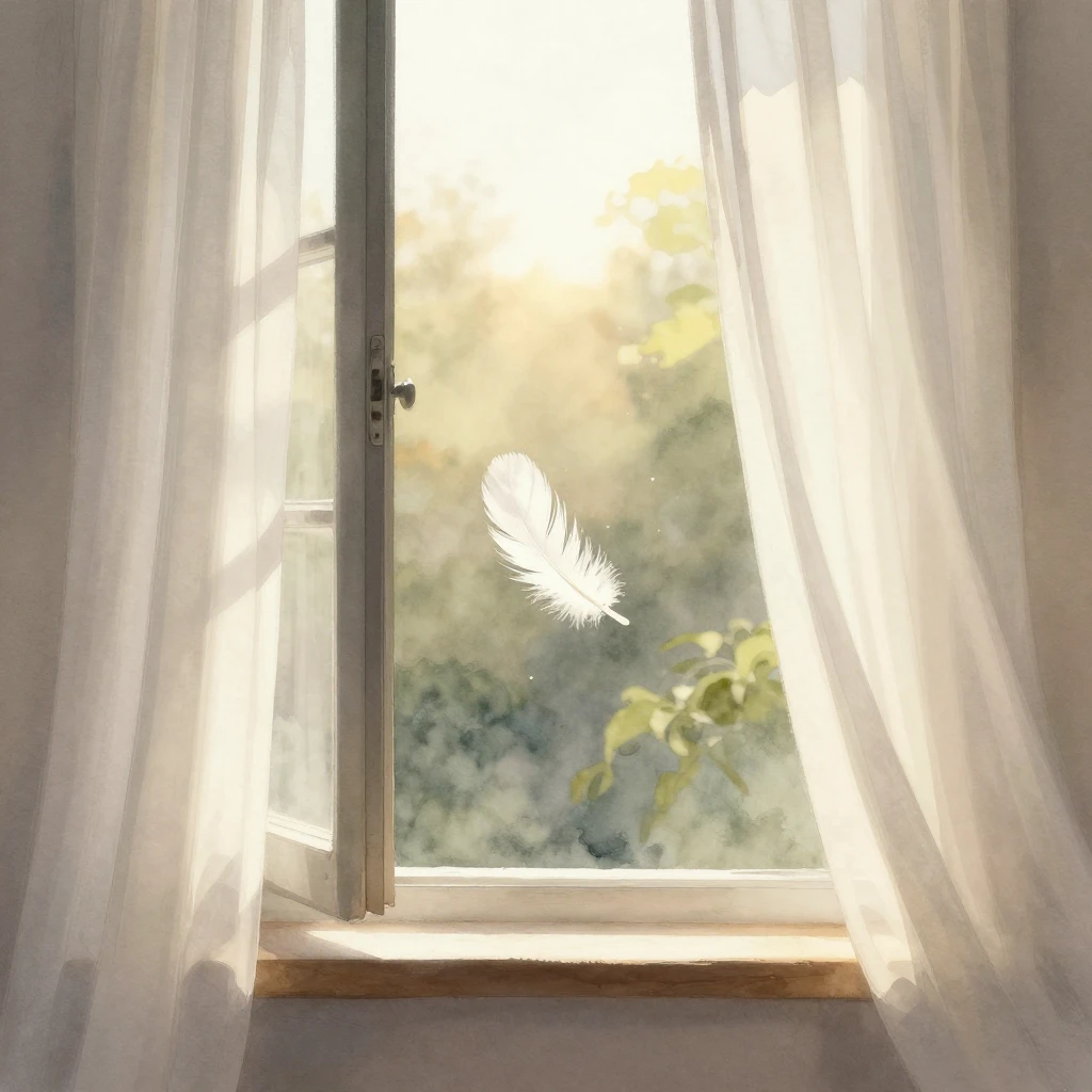 A single white feather slowly drifting downwards through war...