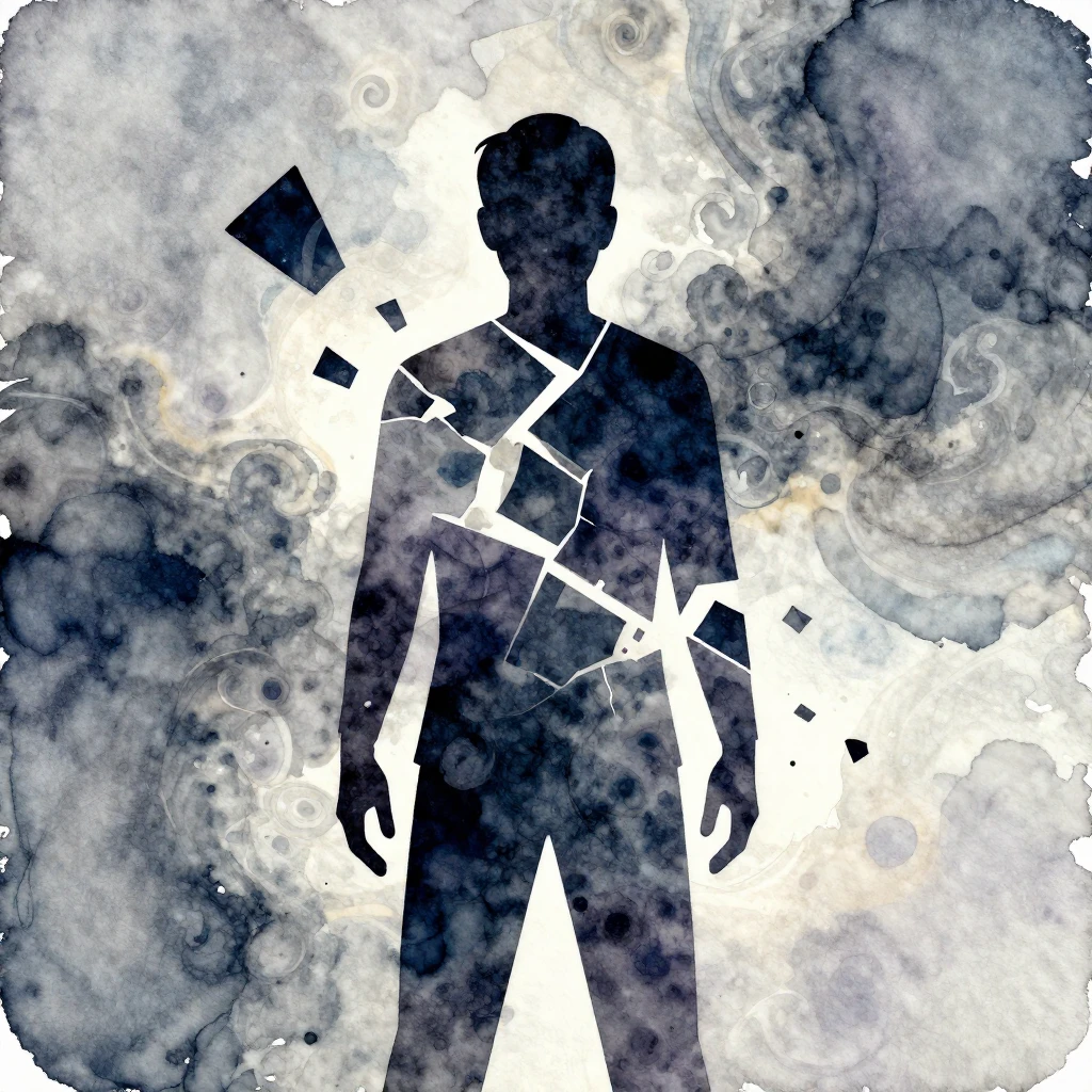 A vibrant watercolor image portraying a fragmented silhouett...