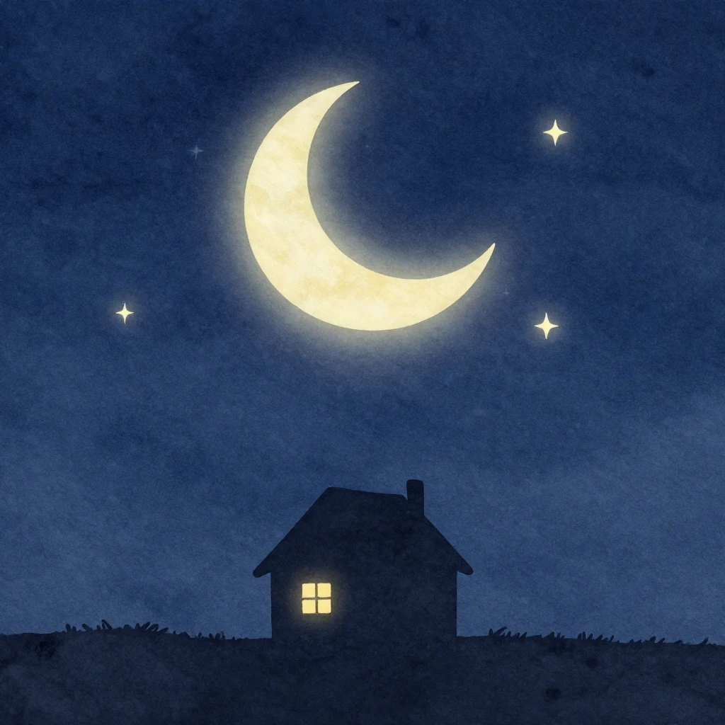 A serene, minimalist watercolor illustration for a lullaby. ...