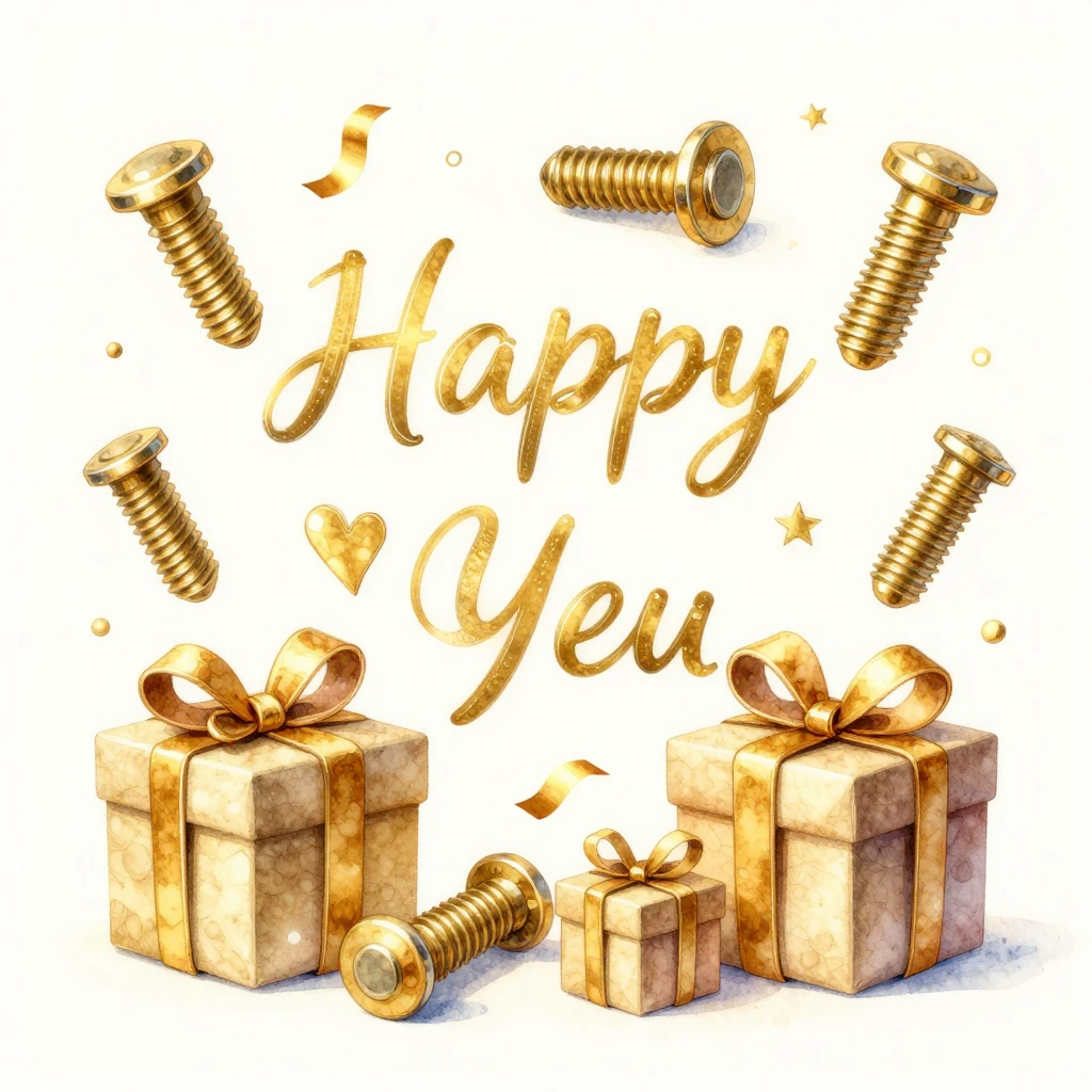 Watercolor style festive greeting composition with golden st...