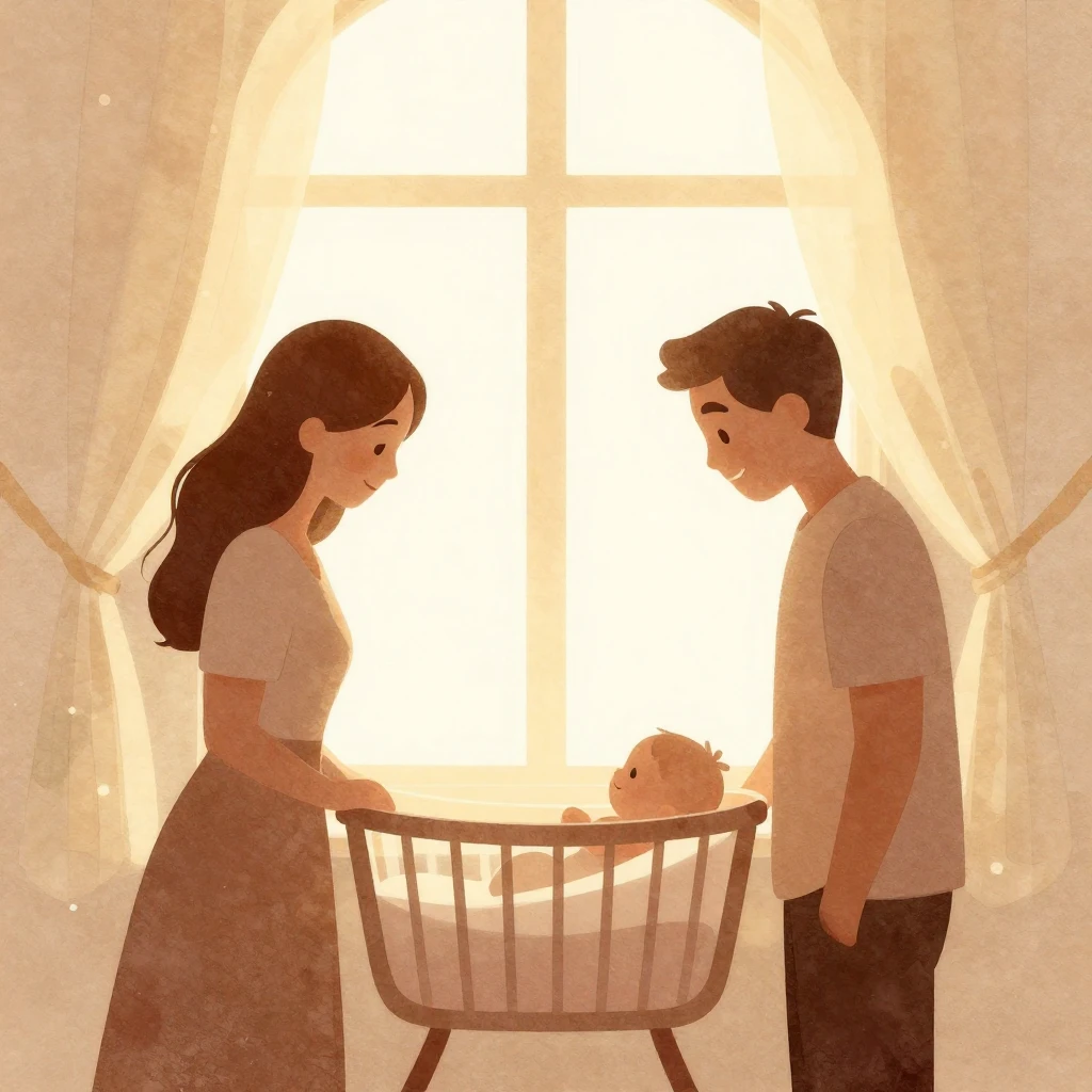 Watercolor style silhouette of a happy man and woman looking...