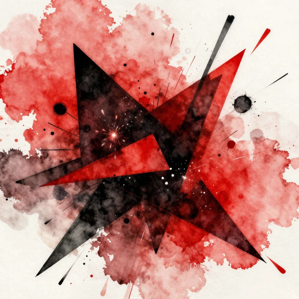 Watercolor painting with a dominant red and black color pale...