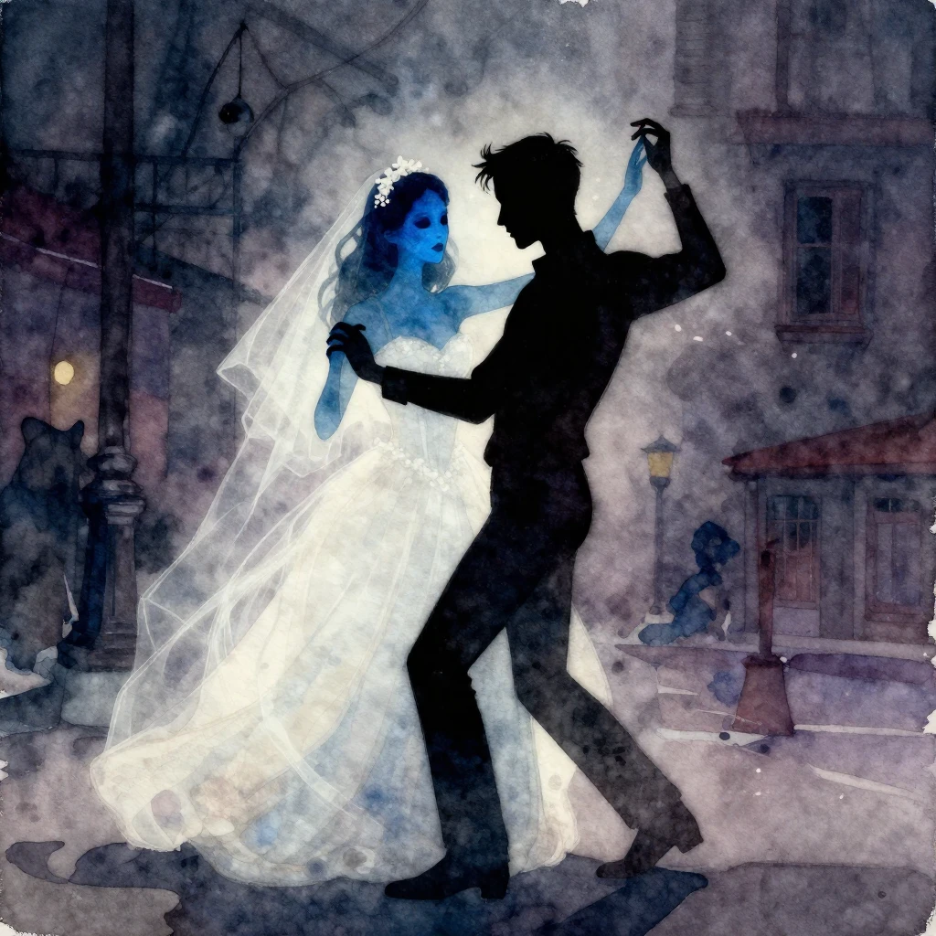 A vibrant watercolor painting depicting the silhouette of a ...