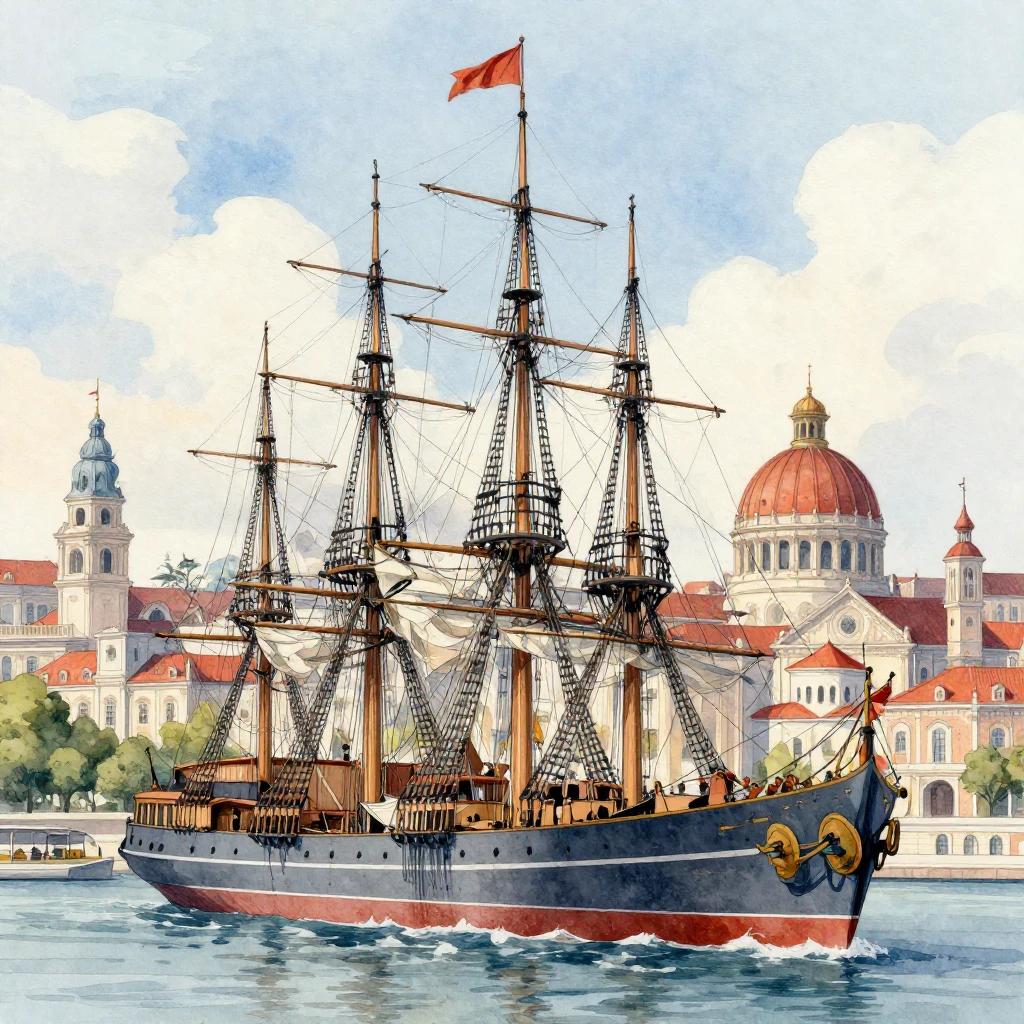 An illustration with subtle hints of classical naval archite...