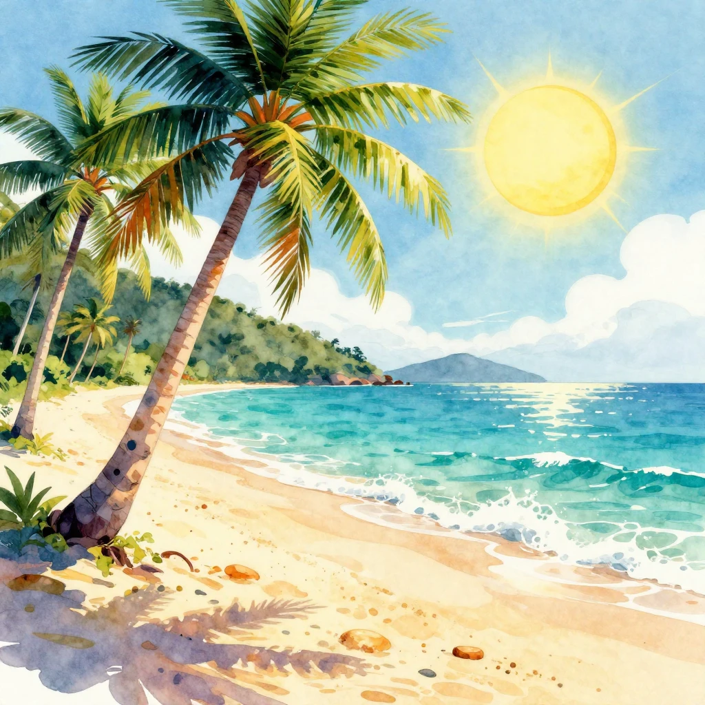 A vibrant, high-energy watercolor illustration of a tropical...