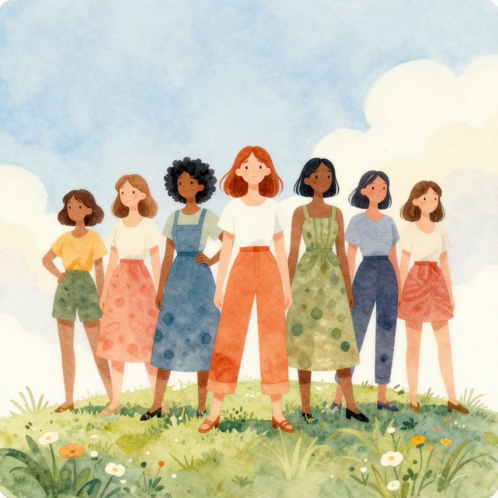 A whimsical watercolor painting depicting a diverse group of...