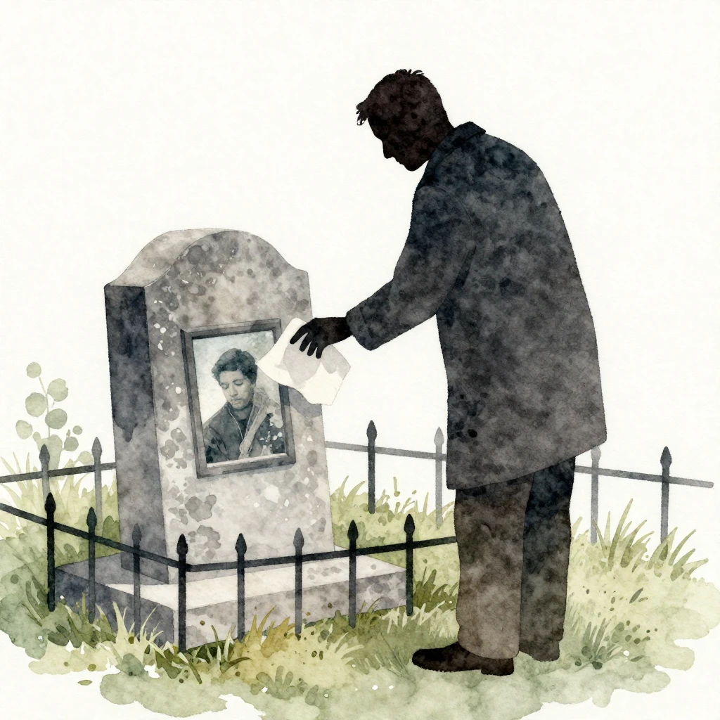 A poignant watercolor illustration in soft, muted colors, de...