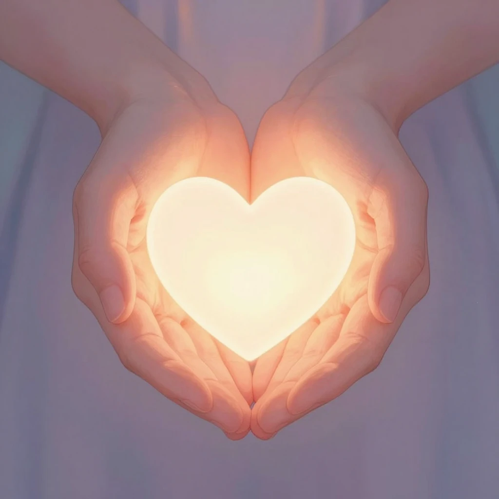 A pair of hands holding a glowing heart, protecting it with ...