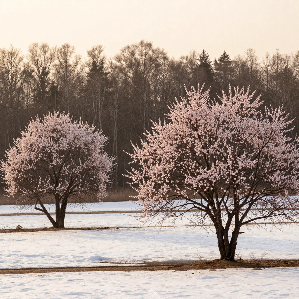A beautiful, serene landscape transitioning from winter to s...