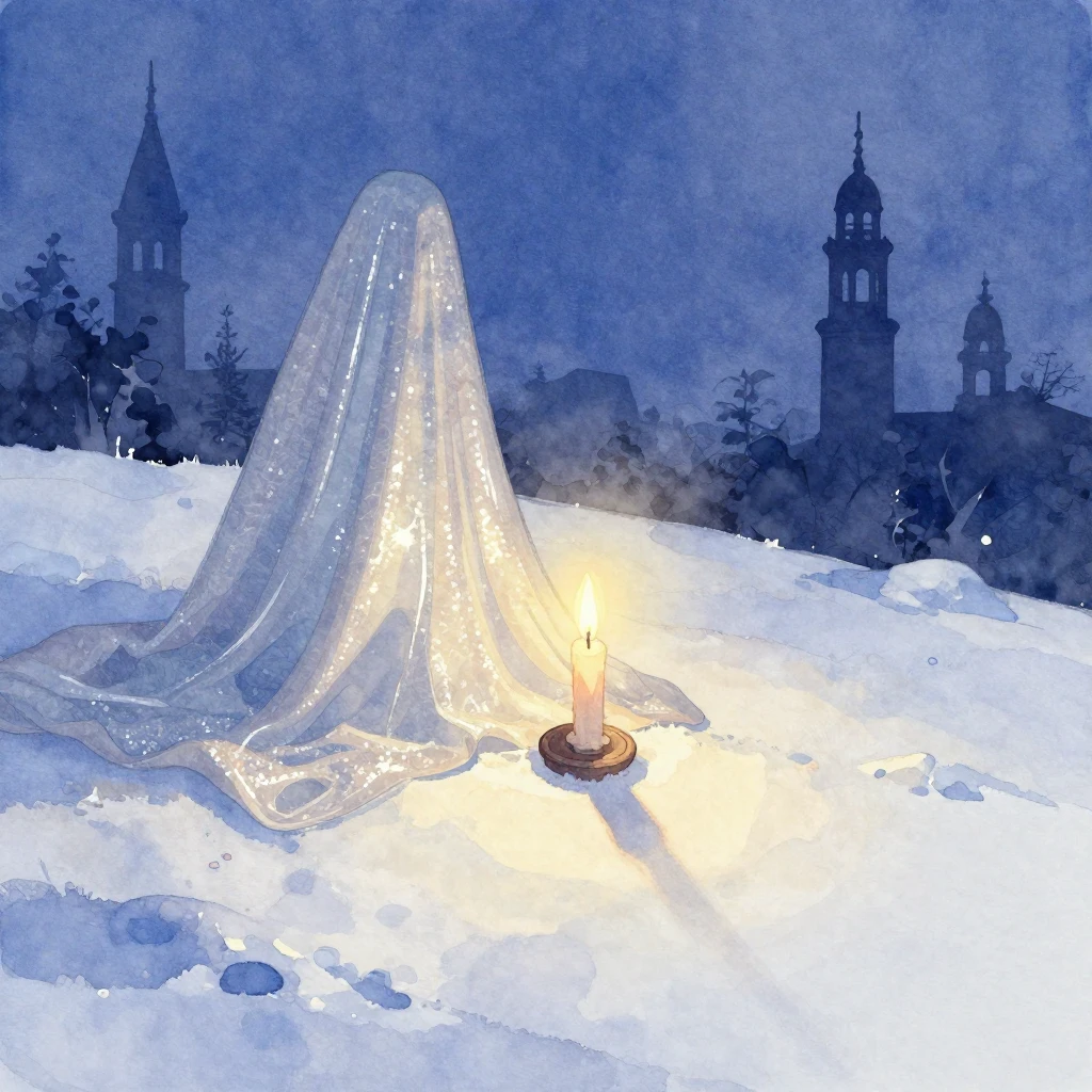 Vibrant watercolor illustration. A snow-covered hill, draped...