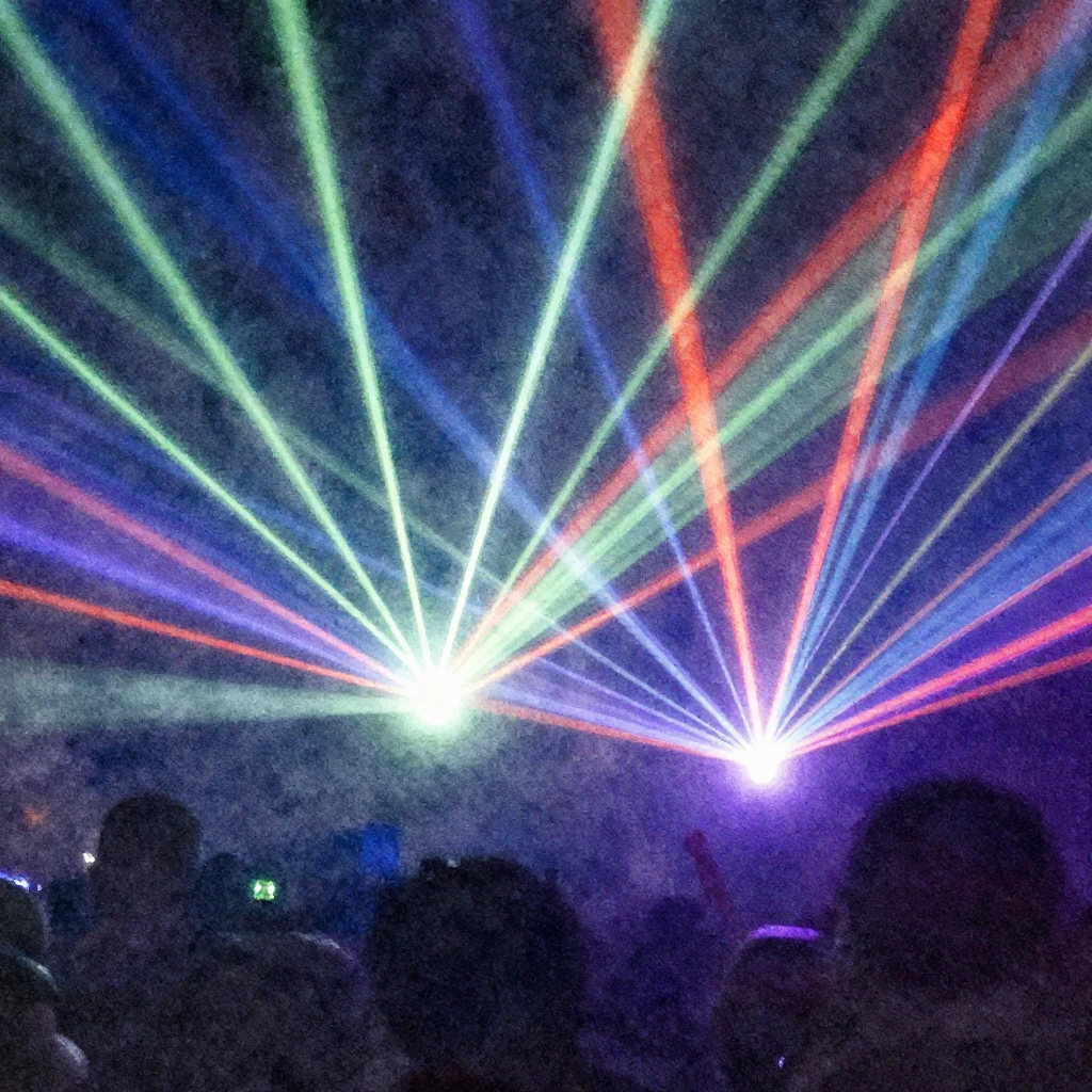 Vibrant watercolor style. Dynamic laser lights cutting throu...