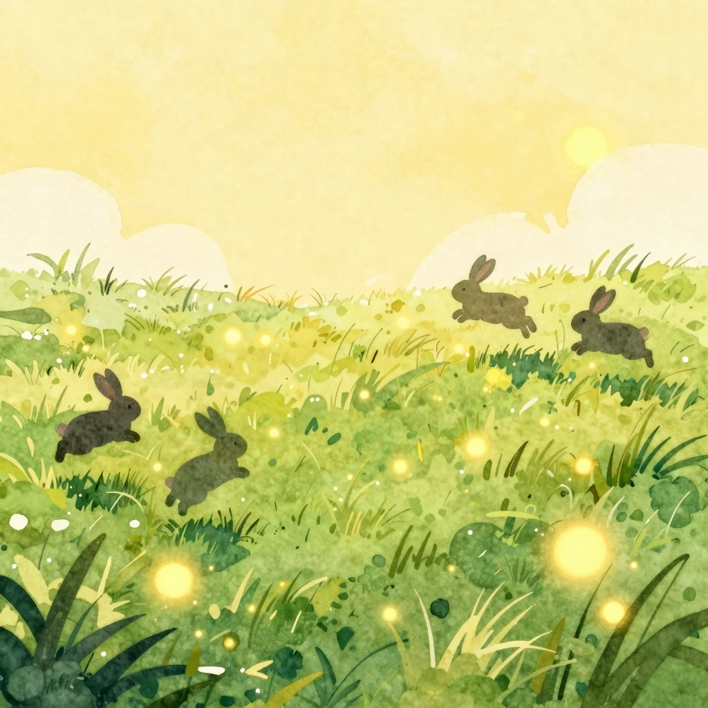Watercolor style. Sunny meadow with bright yellow light spot...