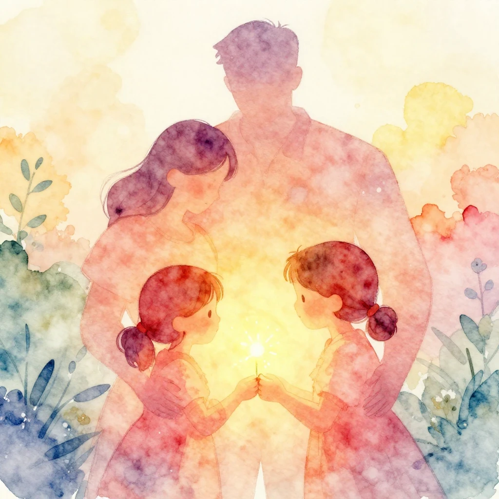 Vibrant watercolor illustration. A warm, heartfelt scene for...