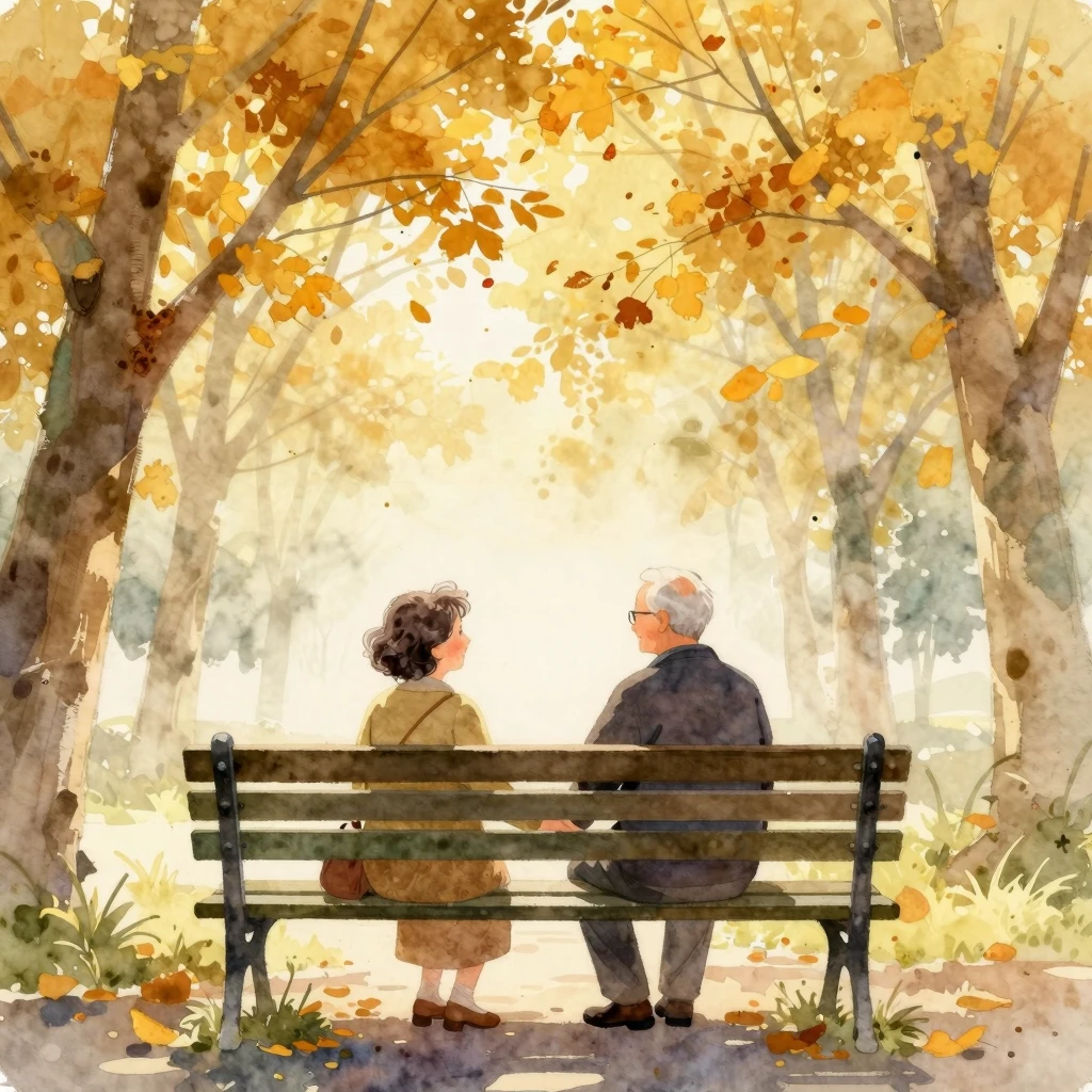 Watercolor illustration of an older couple holding hands on ...