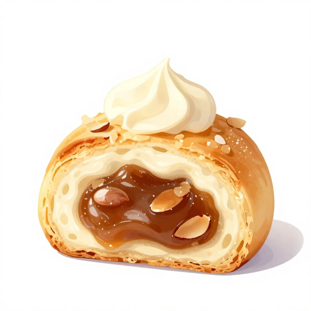 A delightful illustration of a semla pastry, cut open to rev...