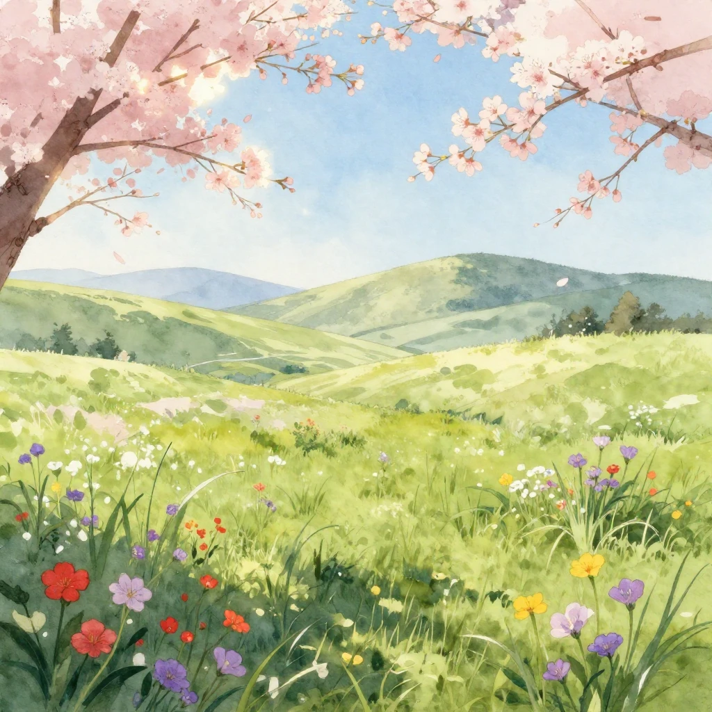A delicate watercolor illustration depicting a serene spring...