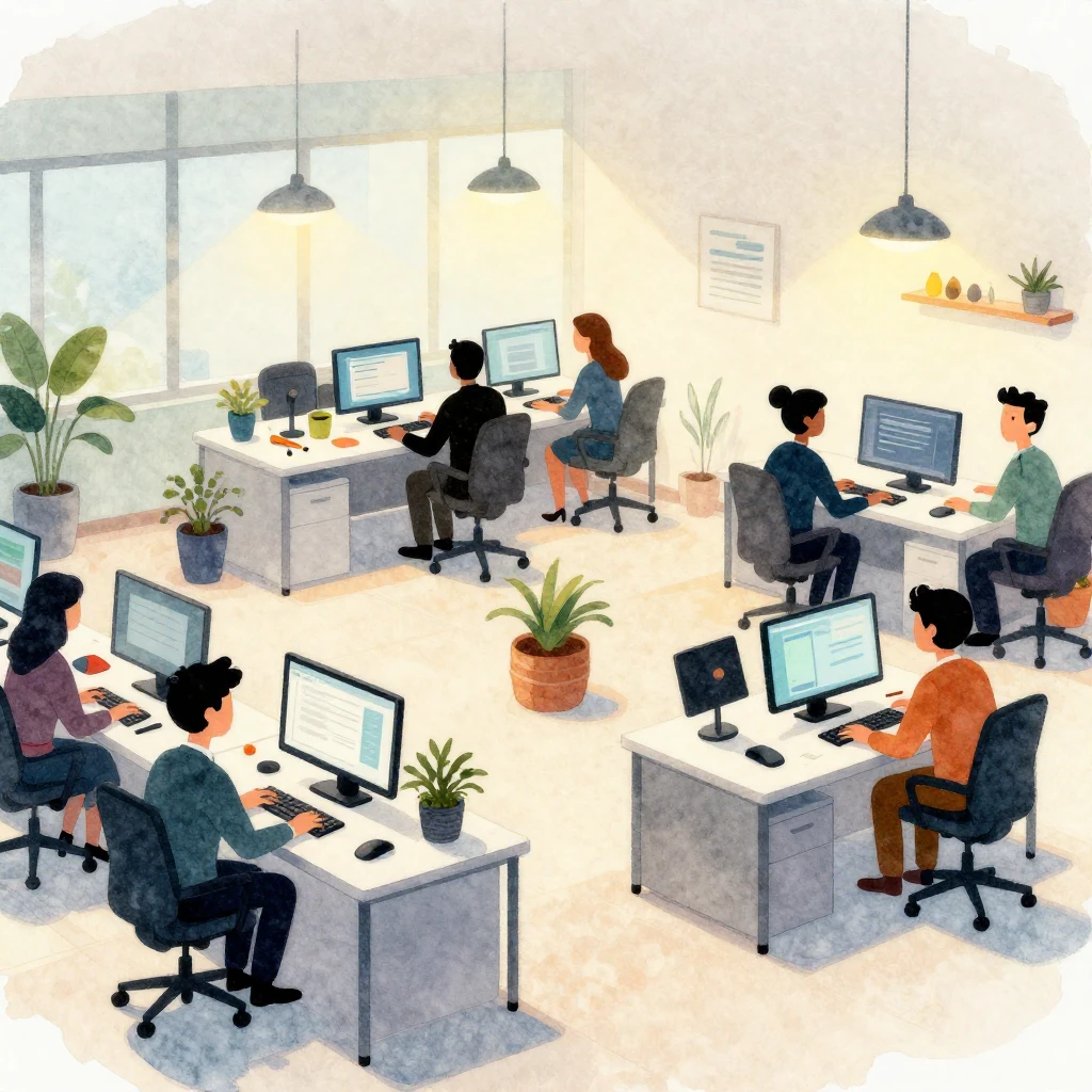 A dynamic and engaging cartoon office environment, depicted ...