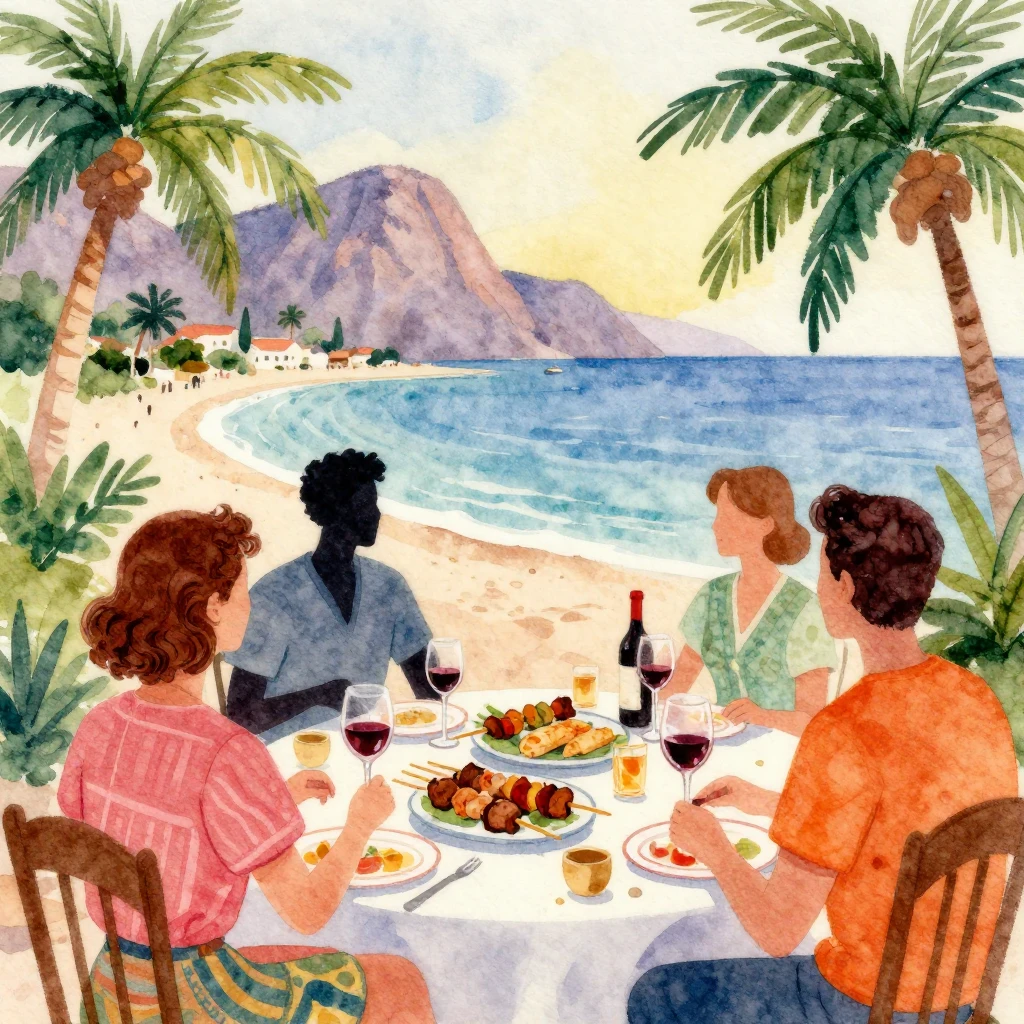 A vibrant watercolor painting depicting a festive gathering ...