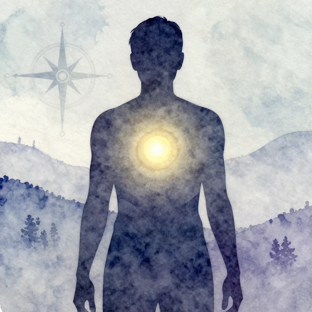 A watercolor silhouette of a person, focusing on a prominent...