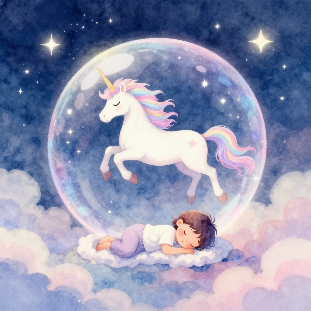 A magical watercolor illustration depicting a dream bubble f...