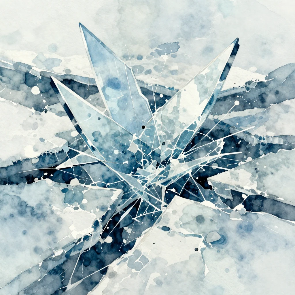 Vibrant watercolor style. Shattered ice, sharp textures, col...