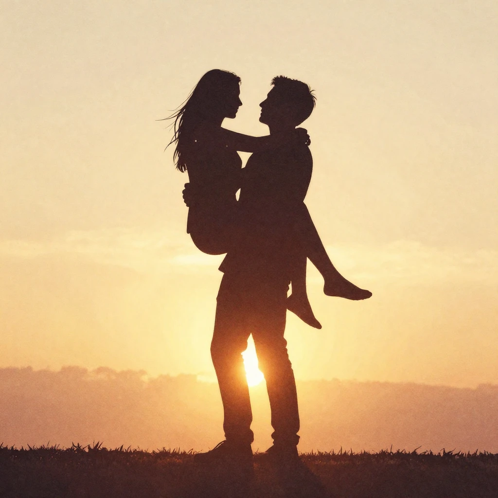 A minimalist watercolor silhouette of a man carrying a woman...