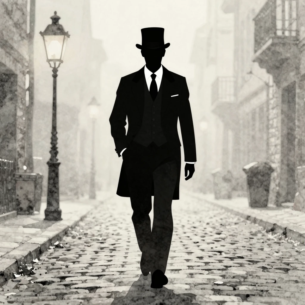 Watercolor style. Silhouette of a well-dressed man in a suit...