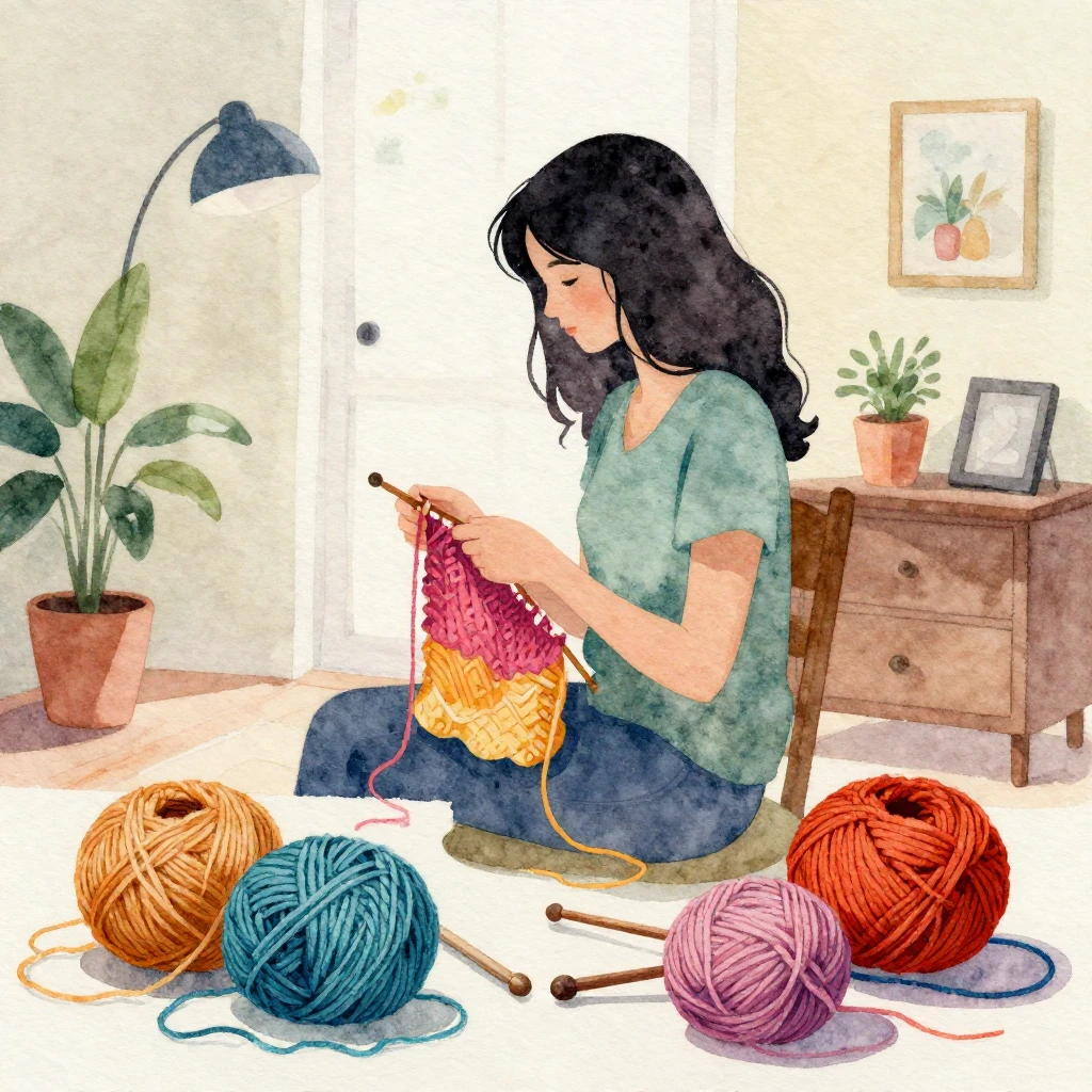 A vibrant watercolor painting showing a cozy home interior w...