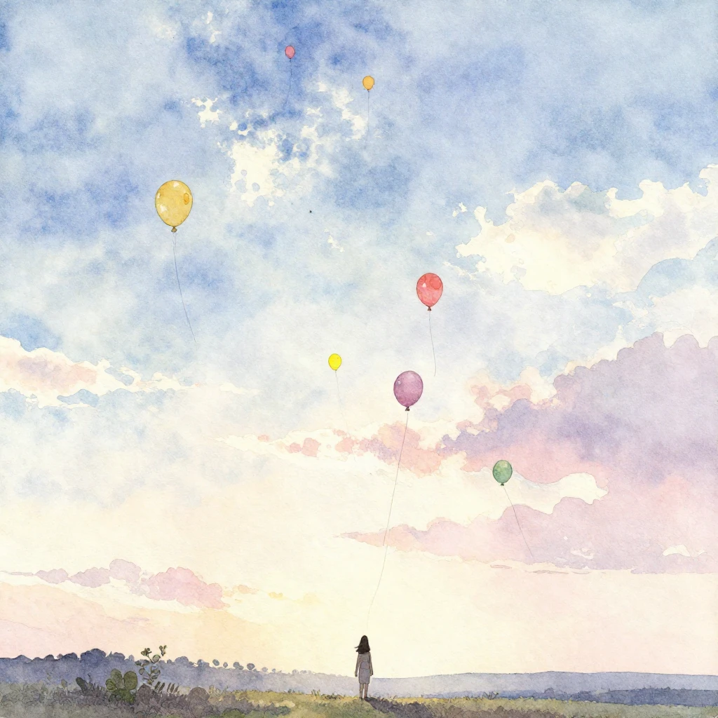A watercolor painting of a vast sky filled with soft pastel ...
