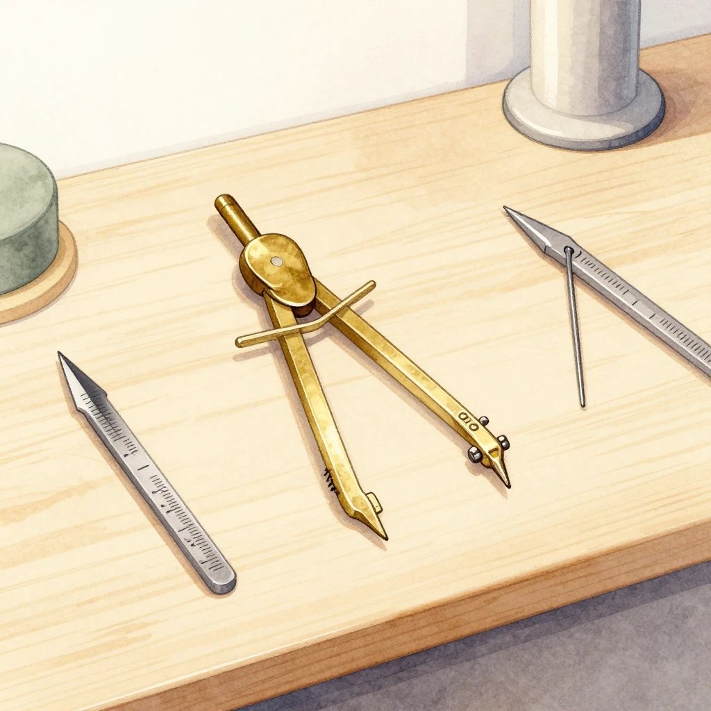 Watercolor style illustration of a brass compass and profess...